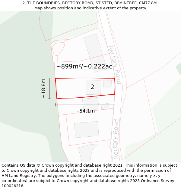 2, THE BOUNDRIES, RECTORY ROAD, STISTED, BRAINTREE, CM77 8AL: Plot and title map