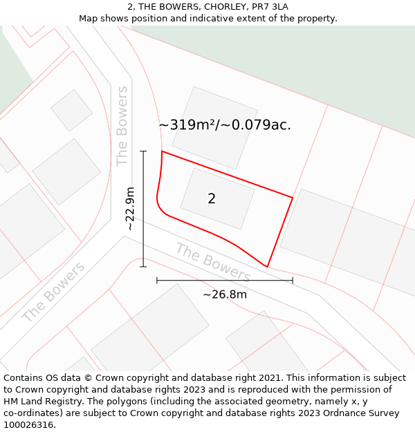 2, THE BOWERS, CHORLEY, PR7 3LA: Plot and title map
