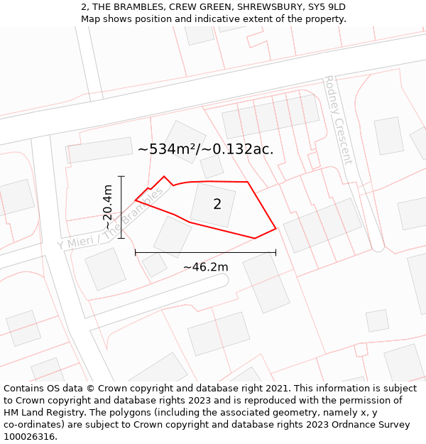 2, THE BRAMBLES, CREW GREEN, SHREWSBURY, SY5 9LD: Plot and title map