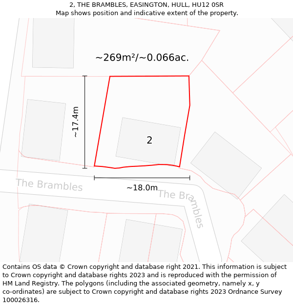 2, THE BRAMBLES, EASINGTON, HULL, HU12 0SR: Plot and title map