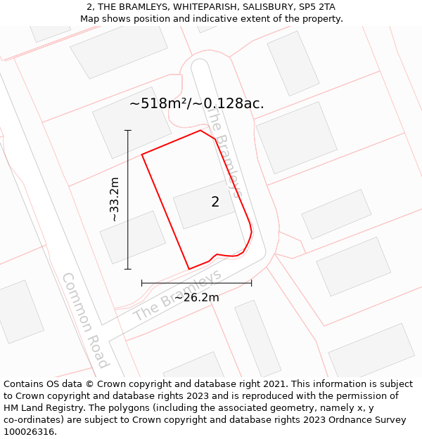 2, THE BRAMLEYS, WHITEPARISH, SALISBURY, SP5 2TA: Plot and title map