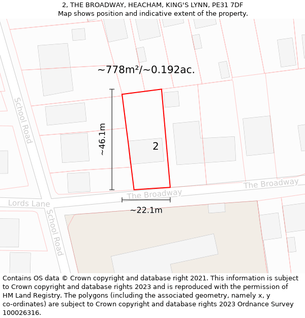 2, THE BROADWAY, HEACHAM, KING'S LYNN, PE31 7DF: Plot and title map