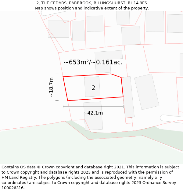 2, THE CEDARS, PARBROOK, BILLINGSHURST, RH14 9ES: Plot and title map