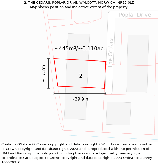 2, THE CEDARS, POPLAR DRIVE, WALCOTT, NORWICH, NR12 0LZ: Plot and title map