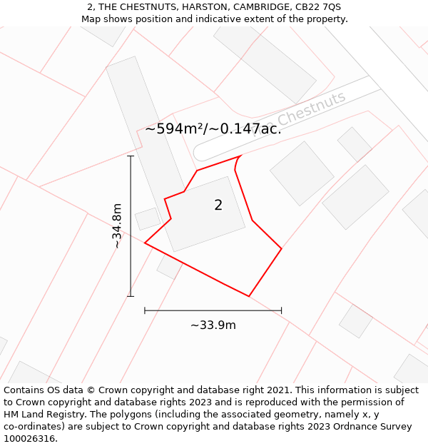 2, THE CHESTNUTS, HARSTON, CAMBRIDGE, CB22 7QS: Plot and title map