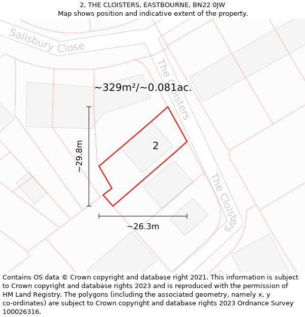 2, THE CLOISTERS, EASTBOURNE, BN22 0JW: Plot and title map