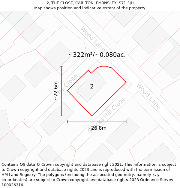 2, THE CLOSE, CARLTON, BARNSLEY, S71 3JH: Plot and title map