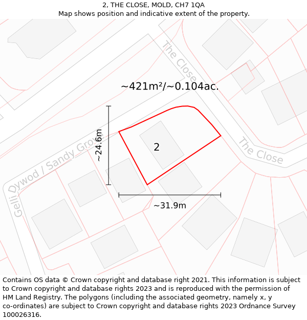 2, THE CLOSE, MOLD, CH7 1QA: Plot and title map