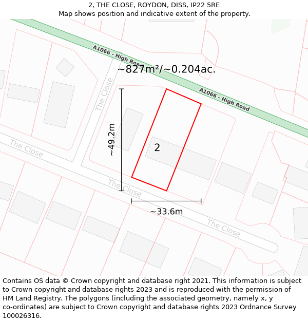 2, THE CLOSE, ROYDON, DISS, IP22 5RE: Plot and title map