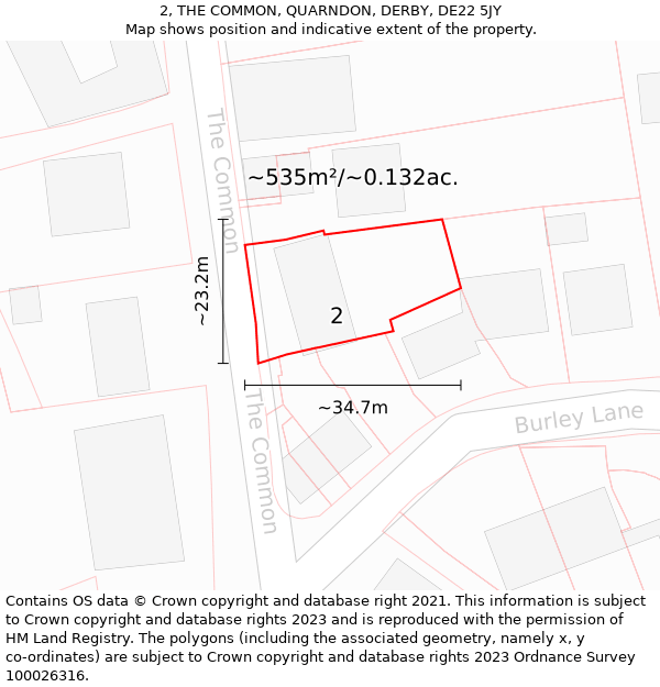 2, THE COMMON, QUARNDON, DERBY, DE22 5JY: Plot and title map