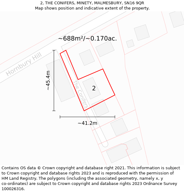 2, THE CONIFERS, MINETY, MALMESBURY, SN16 9QR: Plot and title map