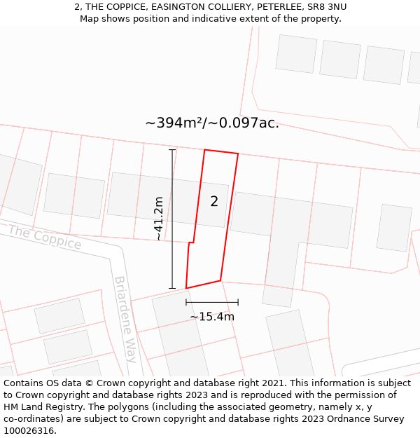 2, THE COPPICE, EASINGTON COLLIERY, PETERLEE, SR8 3NU: Plot and title map