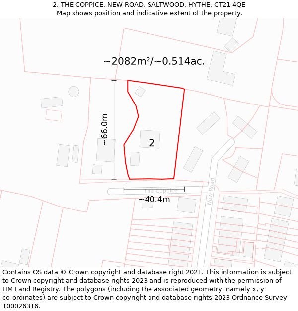 2, THE COPPICE, NEW ROAD, SALTWOOD, HYTHE, CT21 4QE: Plot and title map