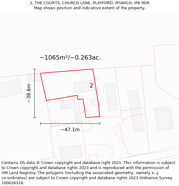 2, THE COURTS, CHURCH LANE, PLAYFORD, IPSWICH, IP6 9DR: Plot and title map