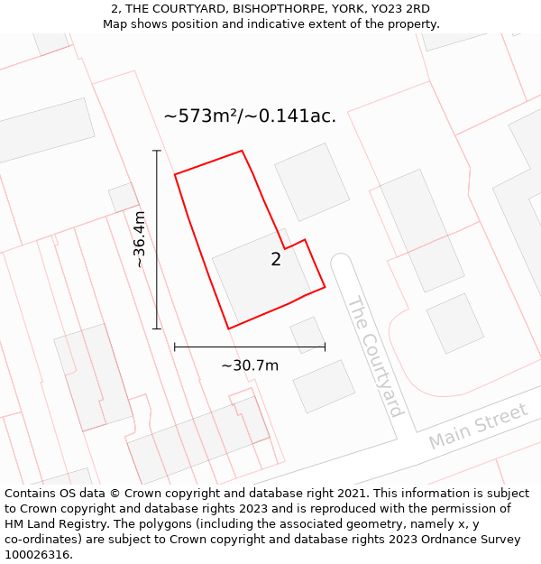 2, THE COURTYARD, BISHOPTHORPE, YORK, YO23 2RD: Plot and title map