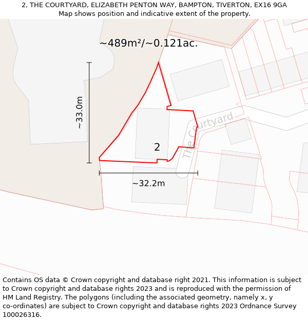 2, THE COURTYARD, ELIZABETH PENTON WAY, BAMPTON, TIVERTON, EX16 9GA: Plot and title map