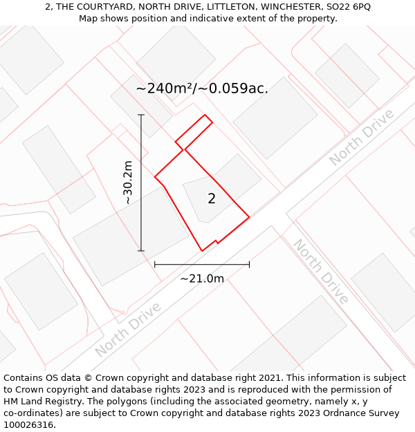 2, THE COURTYARD, NORTH DRIVE, LITTLETON, WINCHESTER, SO22 6PQ: Plot and title map