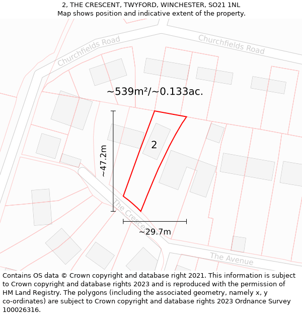 2, THE CRESCENT, TWYFORD, WINCHESTER, SO21 1NL: Plot and title map