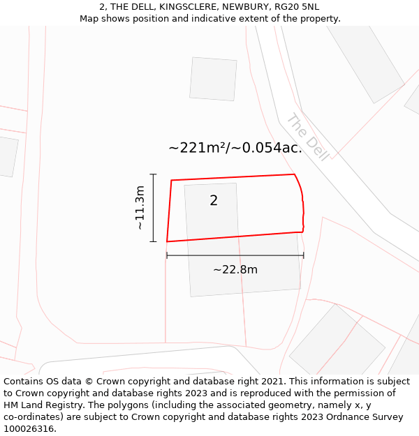 2, THE DELL, KINGSCLERE, NEWBURY, RG20 5NL: Plot and title map