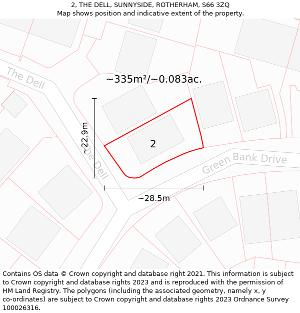 2, THE DELL, SUNNYSIDE, ROTHERHAM, S66 3ZQ: Plot and title map