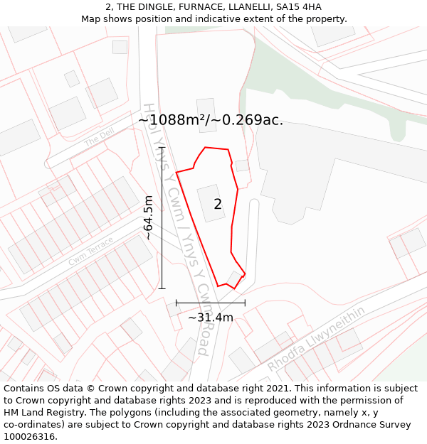 2, THE DINGLE, FURNACE, LLANELLI, SA15 4HA: Plot and title map