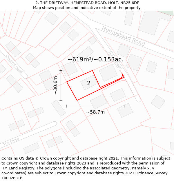 2, THE DRIFTWAY, HEMPSTEAD ROAD, HOLT, NR25 6DF: Plot and title map