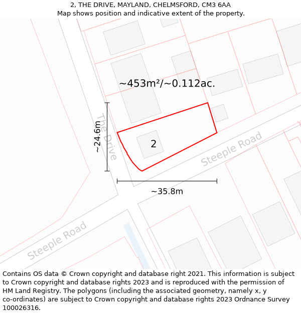 2, THE DRIVE, MAYLAND, CHELMSFORD, CM3 6AA: Plot and title map