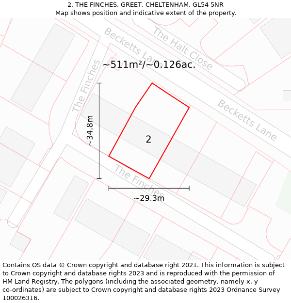 2, THE FINCHES, GREET, CHELTENHAM, GL54 5NR: Plot and title map