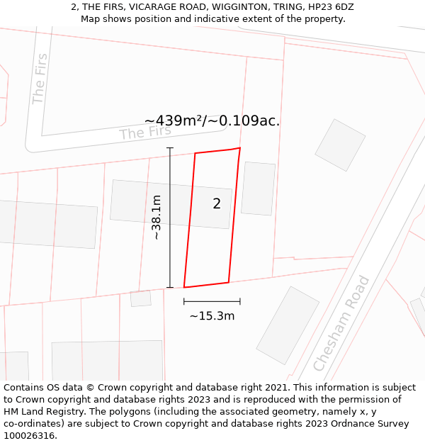 2, THE FIRS, VICARAGE ROAD, WIGGINTON, TRING, HP23 6DZ: Plot and title map