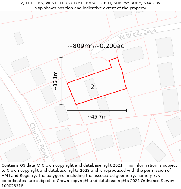 2, THE FIRS, WESTFIELDS CLOSE, BASCHURCH, SHREWSBURY, SY4 2EW: Plot and title map