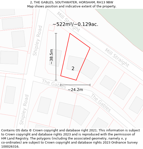 2, THE GABLES, SOUTHWATER, HORSHAM, RH13 9BW: Plot and title map