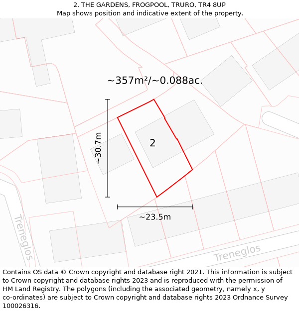 2, THE GARDENS, FROGPOOL, TRURO, TR4 8UP: Plot and title map