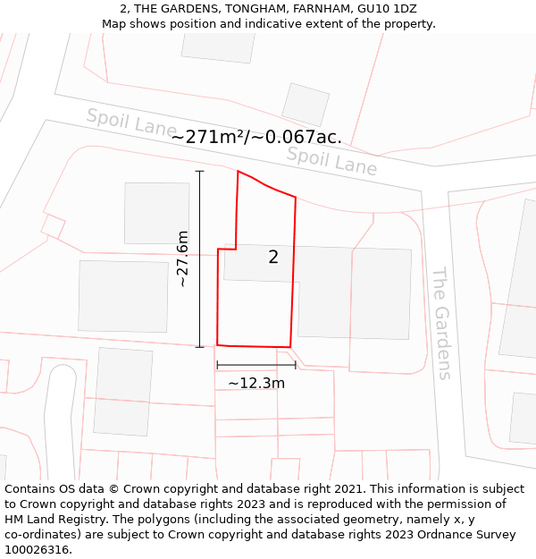 2, THE GARDENS, TONGHAM, FARNHAM, GU10 1DZ: Plot and title map