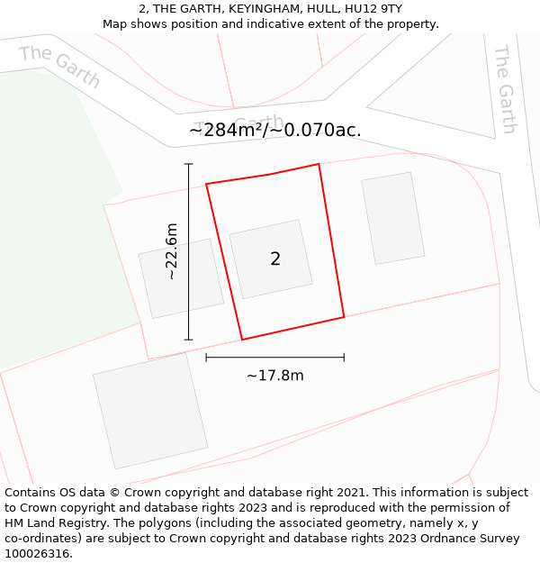 2, THE GARTH, KEYINGHAM, HULL, HU12 9TY: Plot and title map