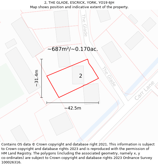 2, THE GLADE, ESCRICK, YORK, YO19 6JH: Plot and title map