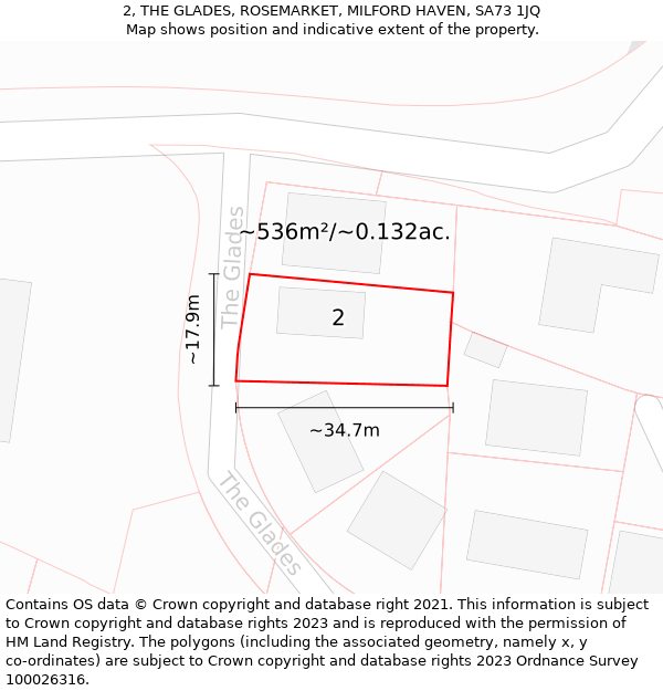 2, THE GLADES, ROSEMARKET, MILFORD HAVEN, SA73 1JQ: Plot and title map