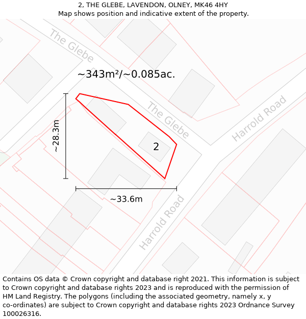 2, THE GLEBE, LAVENDON, OLNEY, MK46 4HY: Plot and title map