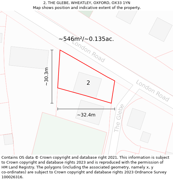 2, THE GLEBE, WHEATLEY, OXFORD, OX33 1YN: Plot and title map