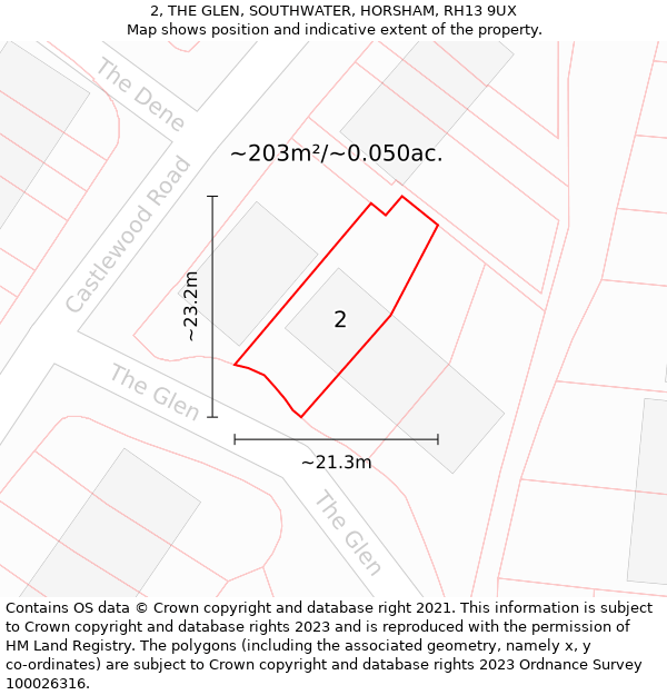 2, THE GLEN, SOUTHWATER, HORSHAM, RH13 9UX: Plot and title map