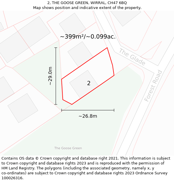 2, THE GOOSE GREEN, WIRRAL, CH47 6BQ: Plot and title map