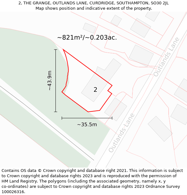 2, THE GRANGE, OUTLANDS LANE, CURDRIDGE, SOUTHAMPTON, SO30 2JL: Plot and title map