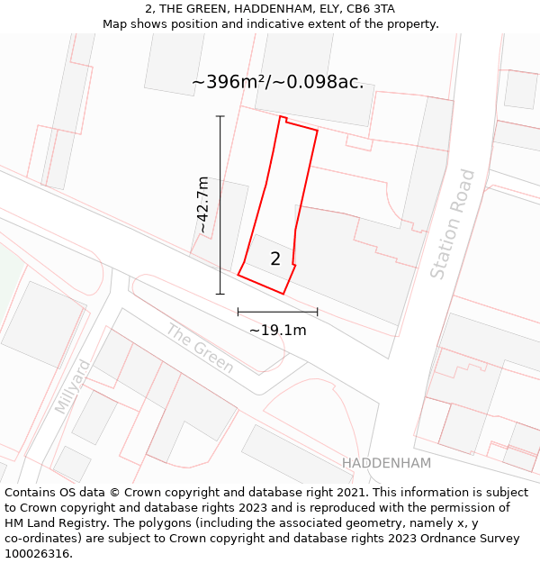 2, THE GREEN, HADDENHAM, ELY, CB6 3TA: Plot and title map