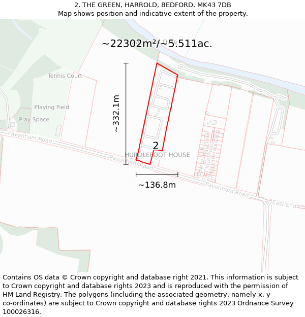 2, THE GREEN, HARROLD, BEDFORD, MK43 7DB: Plot and title map