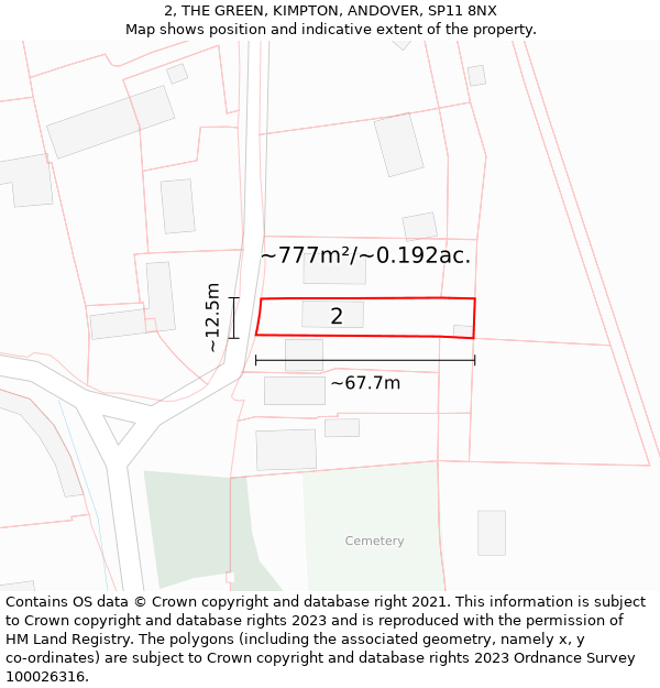 2, THE GREEN, KIMPTON, ANDOVER, SP11 8NX: Plot and title map