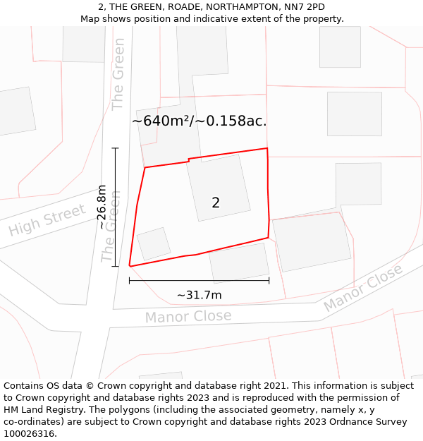 2, THE GREEN, ROADE, NORTHAMPTON, NN7 2PD: Plot and title map