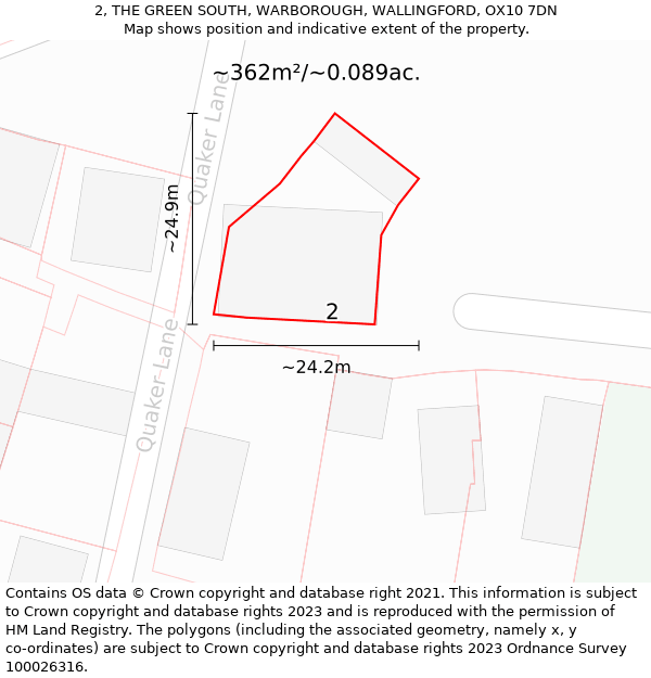 2, THE GREEN SOUTH, WARBOROUGH, WALLINGFORD, OX10 7DN: Plot and title map