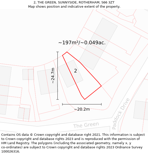 2, THE GREEN, SUNNYSIDE, ROTHERHAM, S66 3ZT: Plot and title map