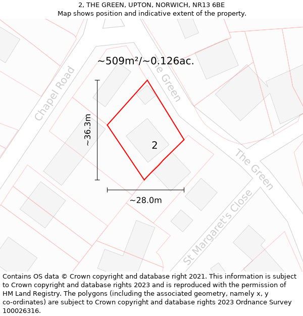 2, THE GREEN, UPTON, NORWICH, NR13 6BE: Plot and title map