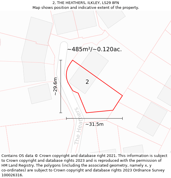 2, THE HEATHERS, ILKLEY, LS29 8FN: Plot and title map