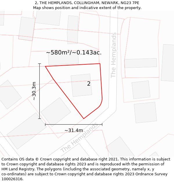 2, THE HEMPLANDS, COLLINGHAM, NEWARK, NG23 7PE: Plot and title map